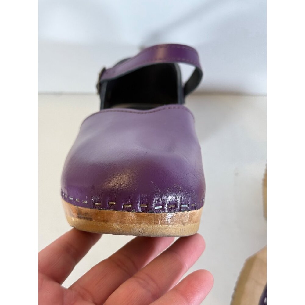 Sven Closed Heel Clogs Mary Janes Smooth Leather Purple - Picture 9 of 11